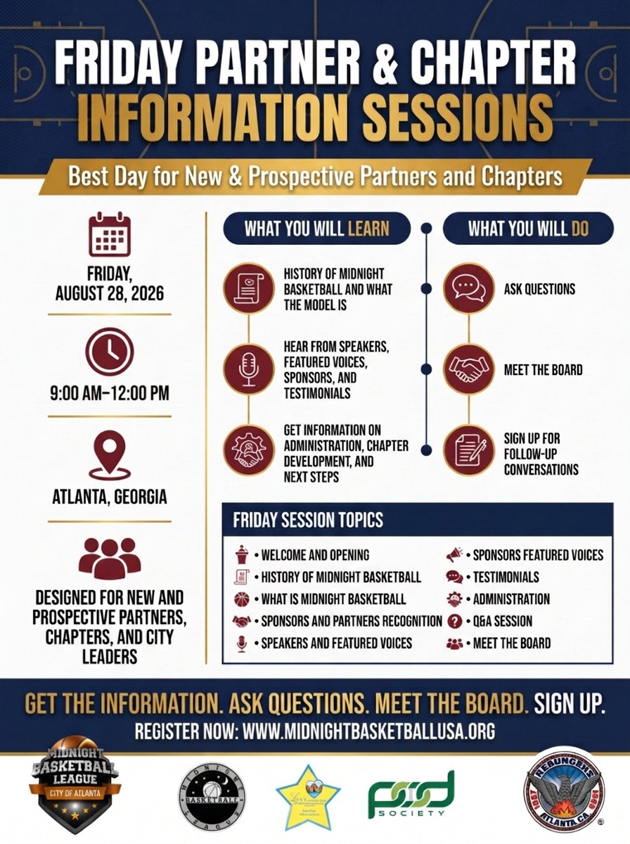 Friday Partner & Chapter Information Sessions — August 28, 2026, 9am–12pm, Atlanta Georgia — For New & Prospective Partners, Chapters, and City Leaders